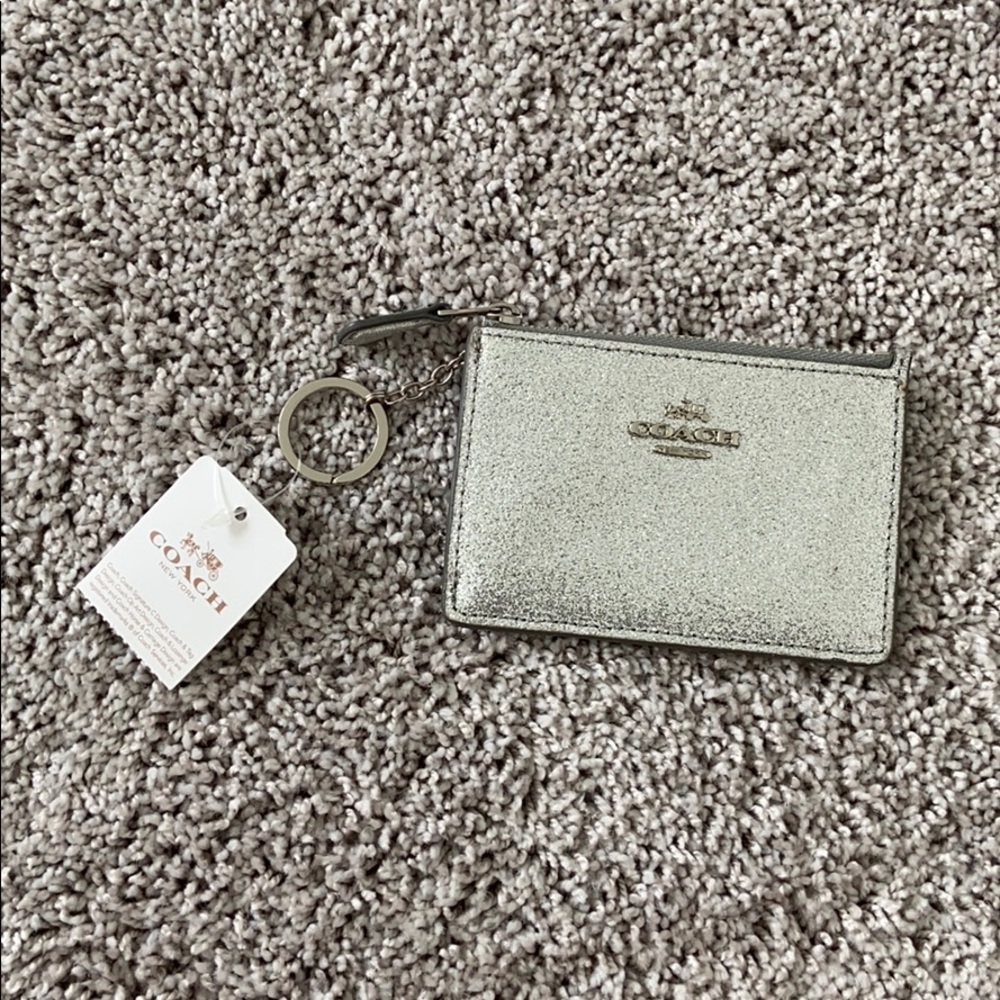 Coach Silver Glitter Mini Card Holder Wallet
